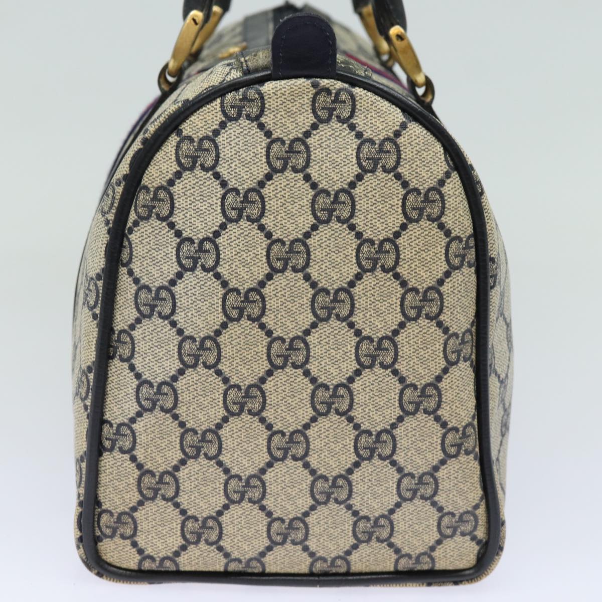 GUCCI GG Canvas Sherry Line Boston Bag Navy Red 012 3842 33 39 Auth 78228