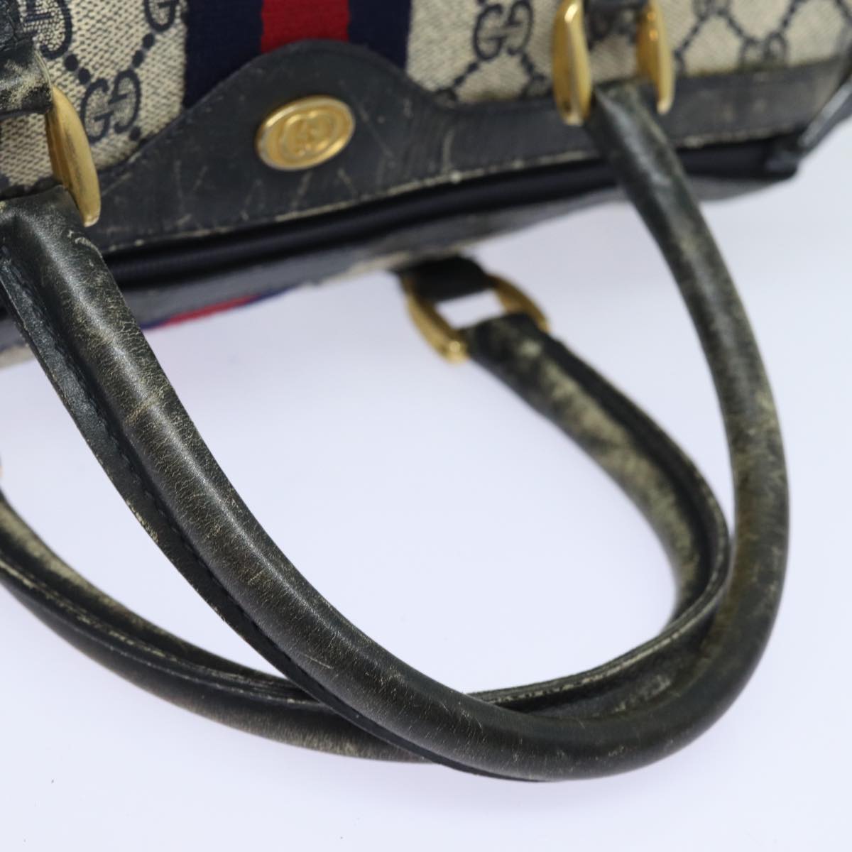 GUCCI GG Canvas Sherry Line Boston Bag Navy Red 012 3842 33 39 Auth 78228