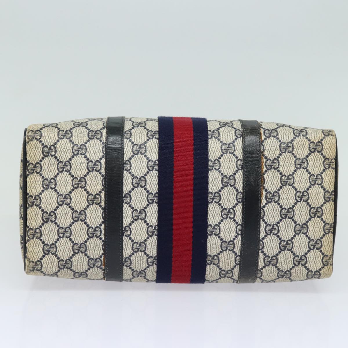 GUCCI GG Canvas Sherry Line Boston Bag Navy Red 012 3842 33 39 Auth 78228