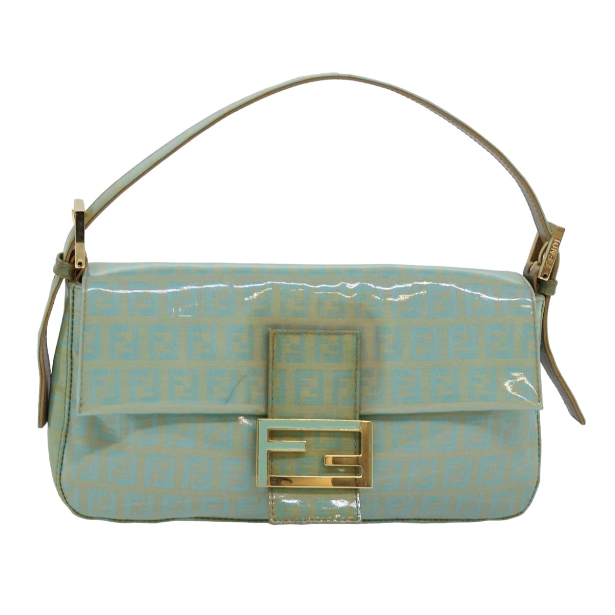 FENDI Zucchino Canvas Mamma Baguette Hand Bag Light Blue Auth 78229