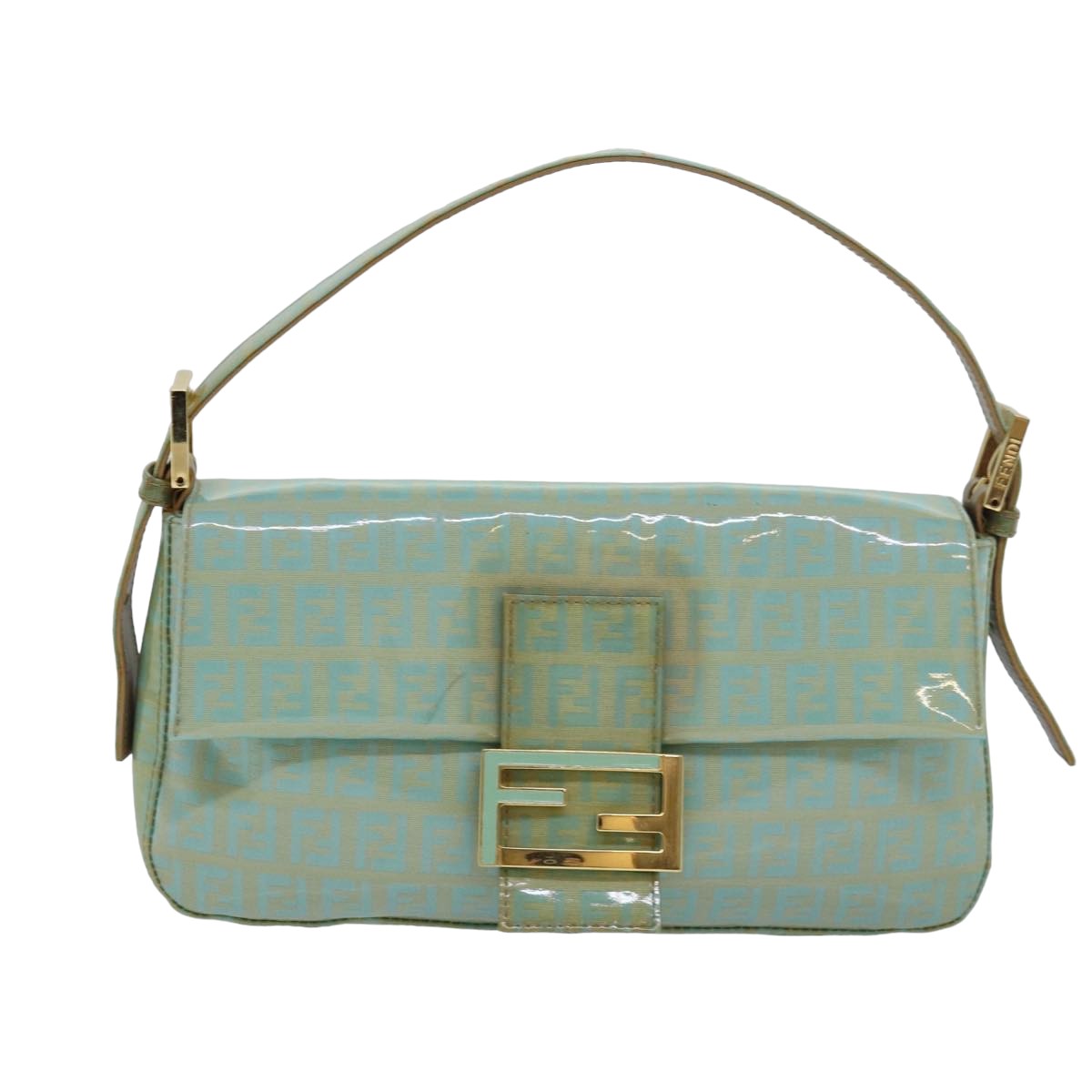 FENDI Zucchino Canvas Mamma Baguette Hand Bag Light Blue Auth 78229