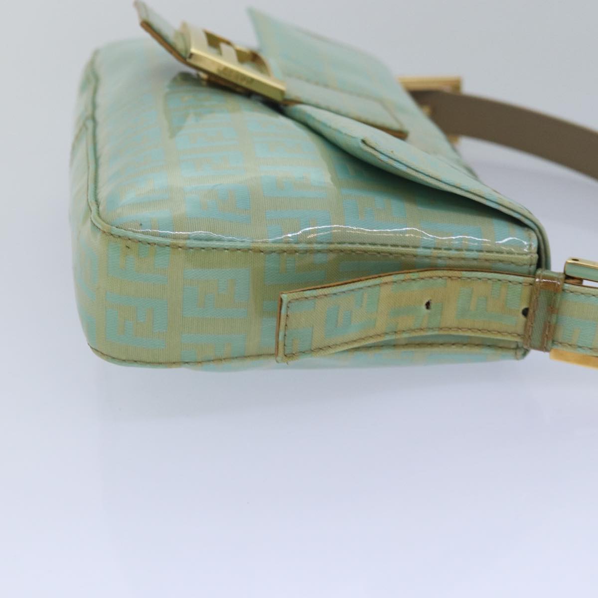 FENDI Zucchino Canvas Mamma Baguette Hand Bag Light Blue Auth 78229