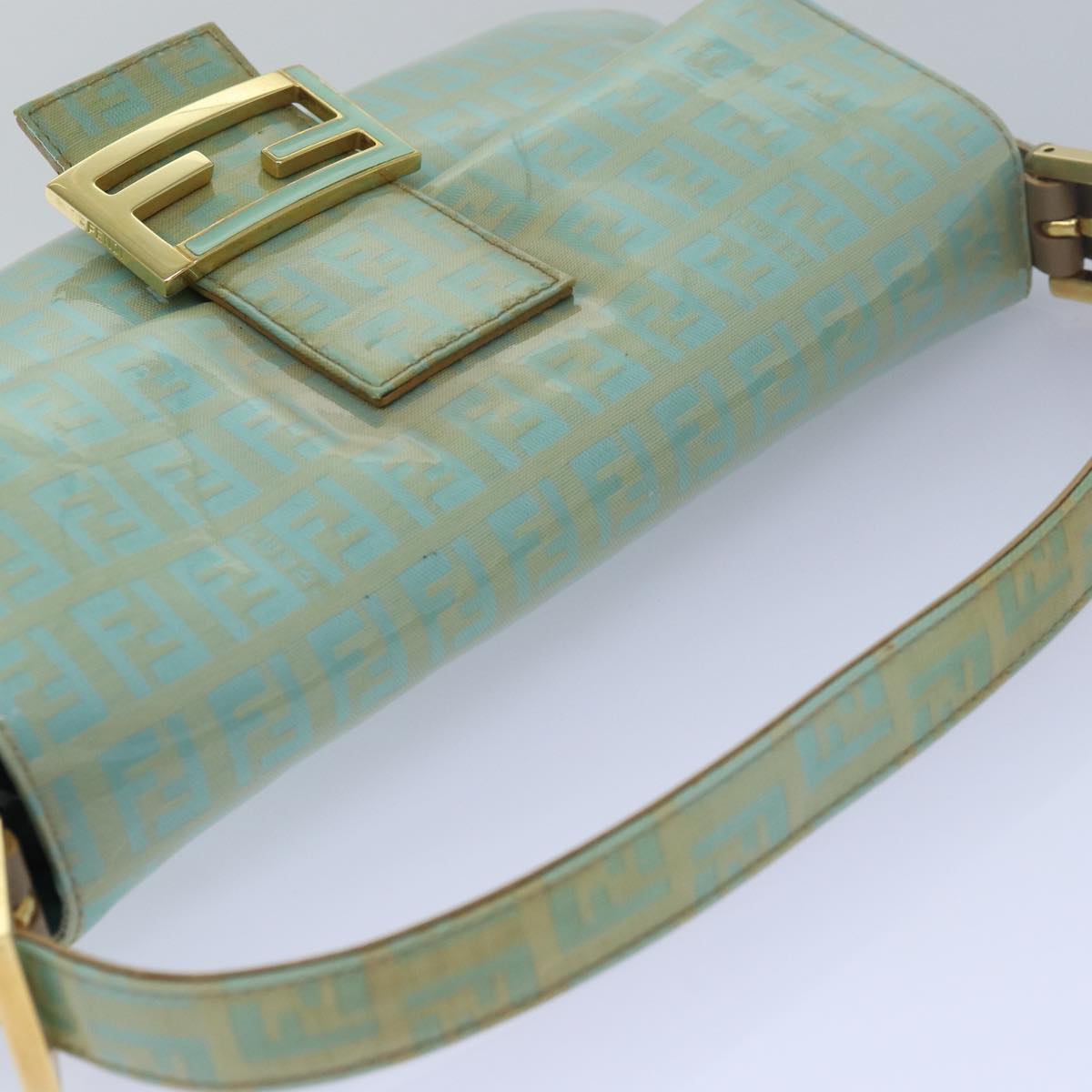 FENDI Zucchino Canvas Mamma Baguette Hand Bag Light Blue Auth 78229