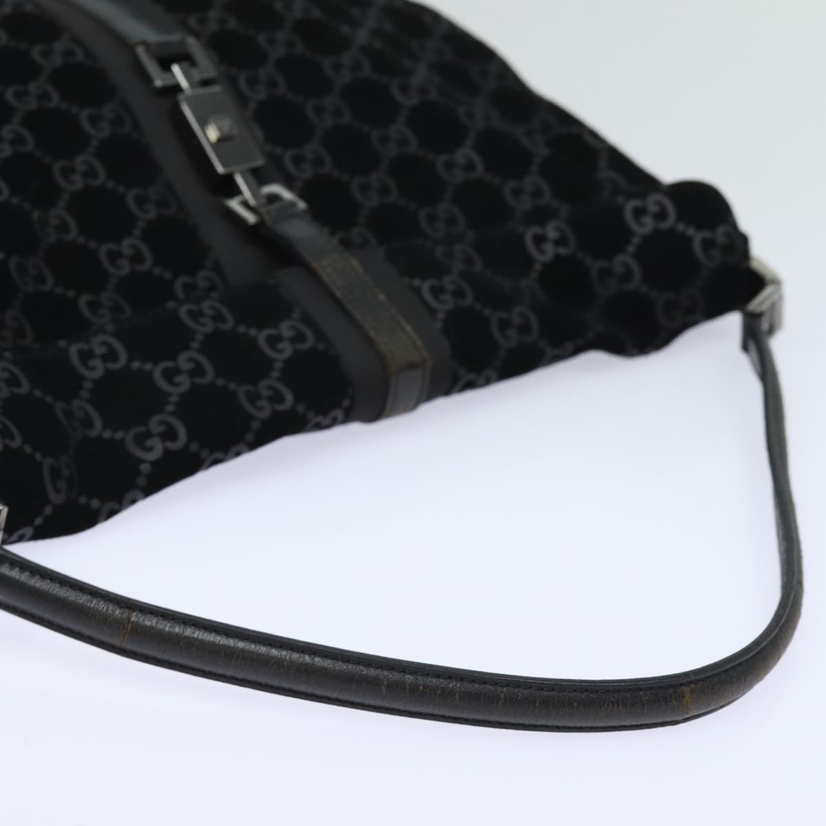 GUCCI GG Canvas Jackie Shoulder Bag Suede Black 001 3355 Auth 78237