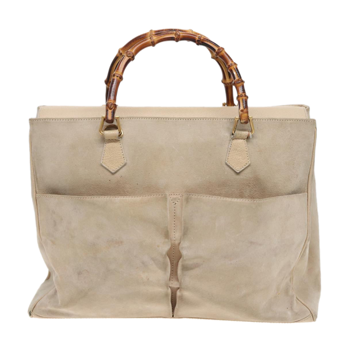 GUCCI Bamboo Tote Bag Suede 2way Beige 002 2855 0322 0 Auth 78245