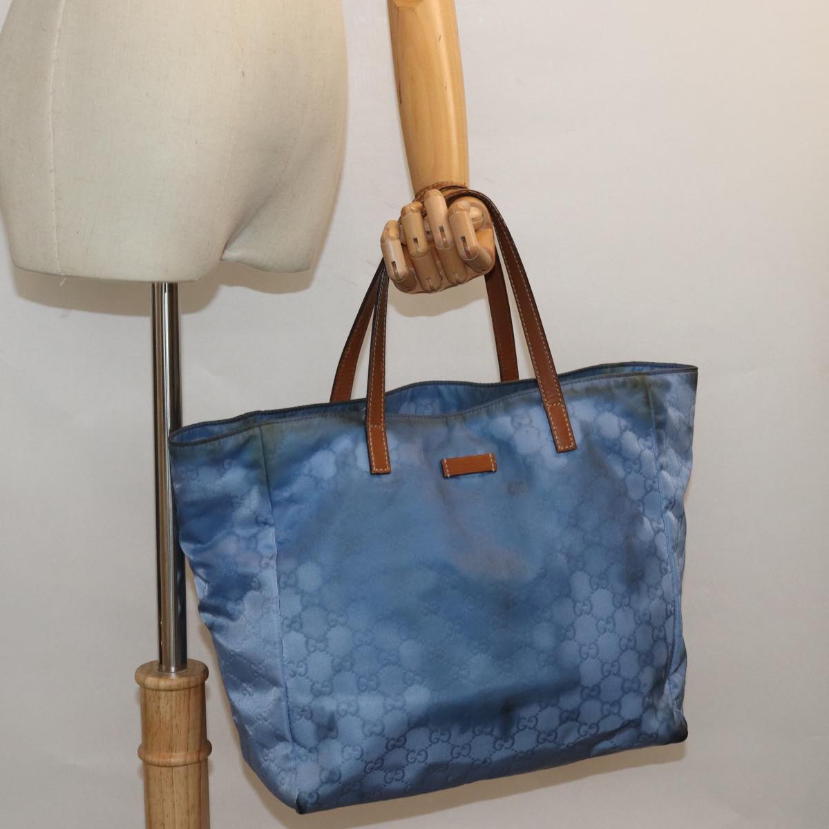 GUCCI GG Canvas Tote Bag Blue 282439 Auth 78251