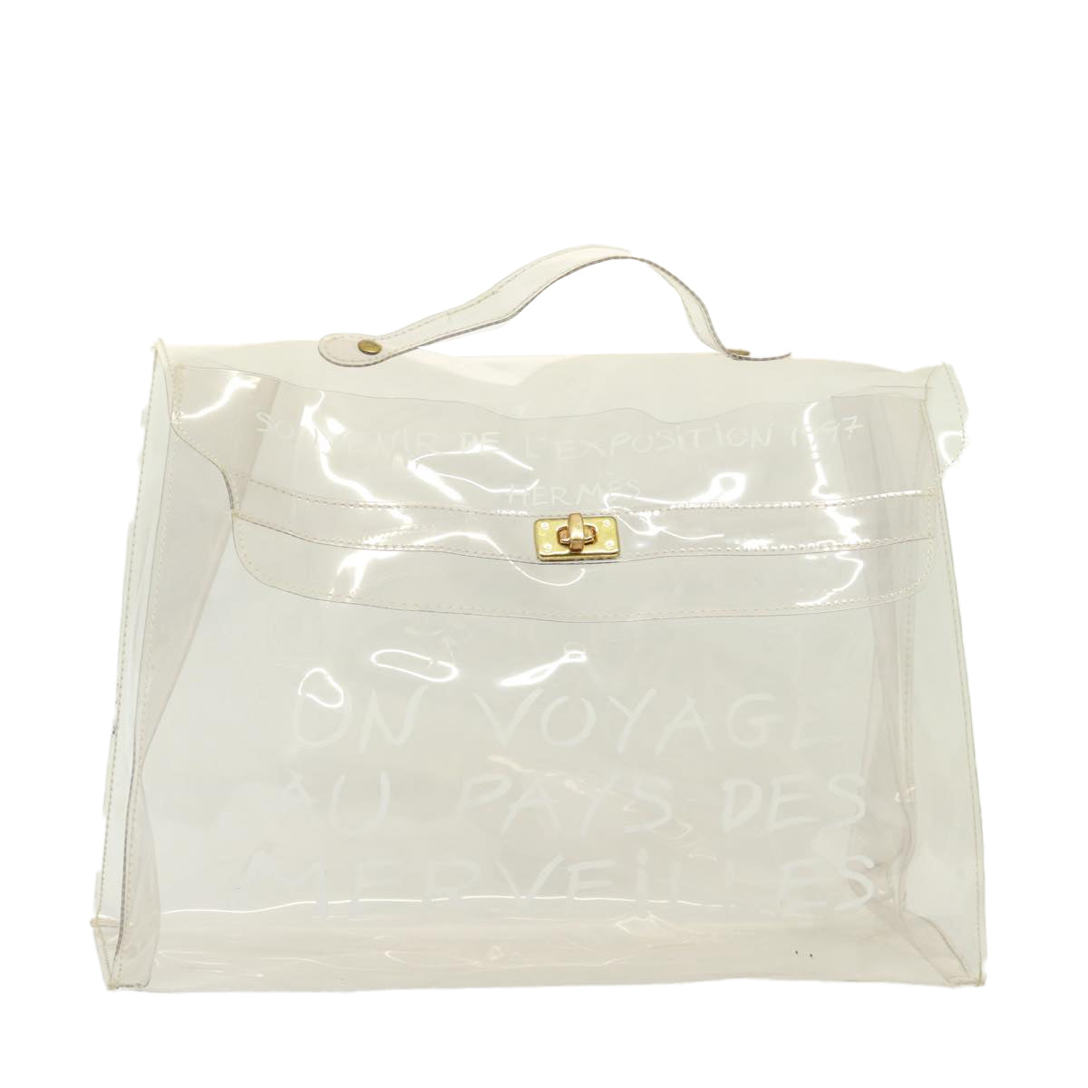 HERMES Vinyl Kelly Hand Bag Vinyl Clear Auth 78270