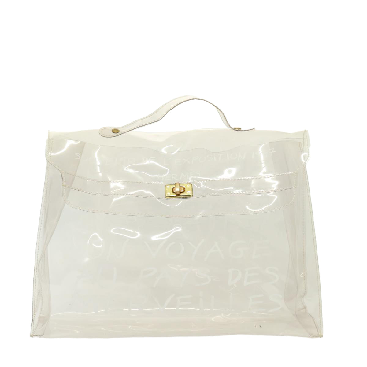 HERMES Vinyl Kelly Hand Bag Vinyl Clear Auth 78270