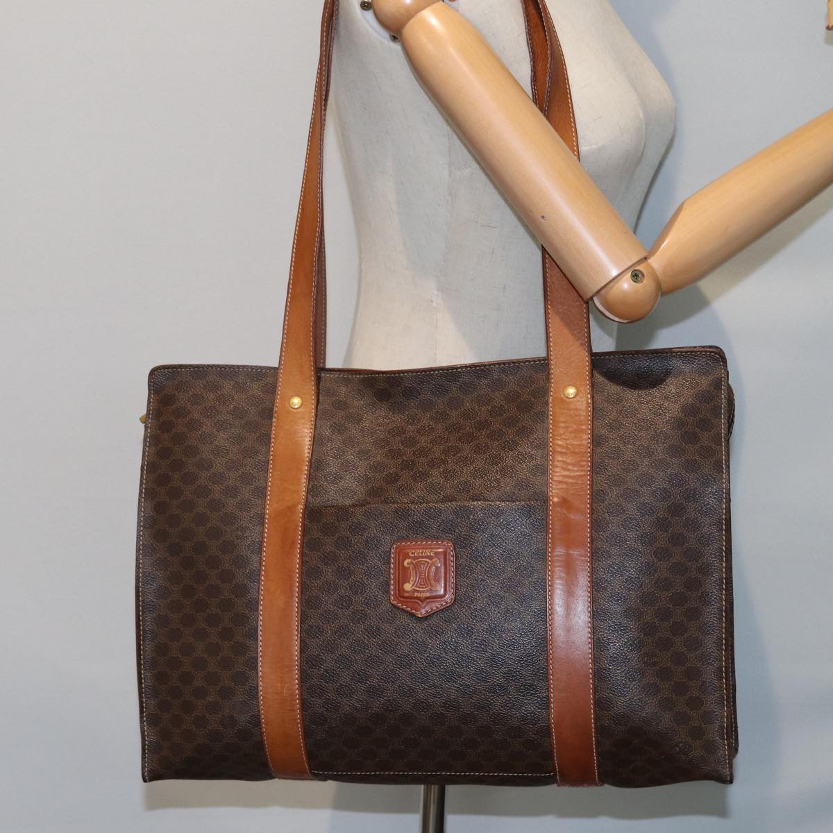 CELINE Macadam Canvas Tote Bag PVC Leather Brown Auth 78272