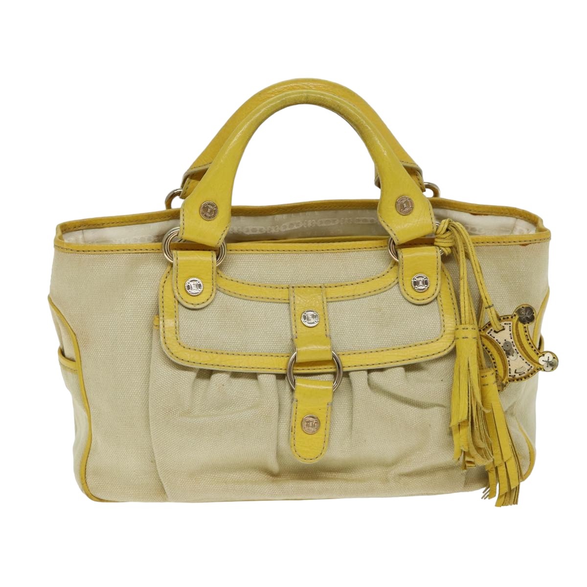 CELINE Hand Bag Canvas Yellow Beige Auth 78273 - 0