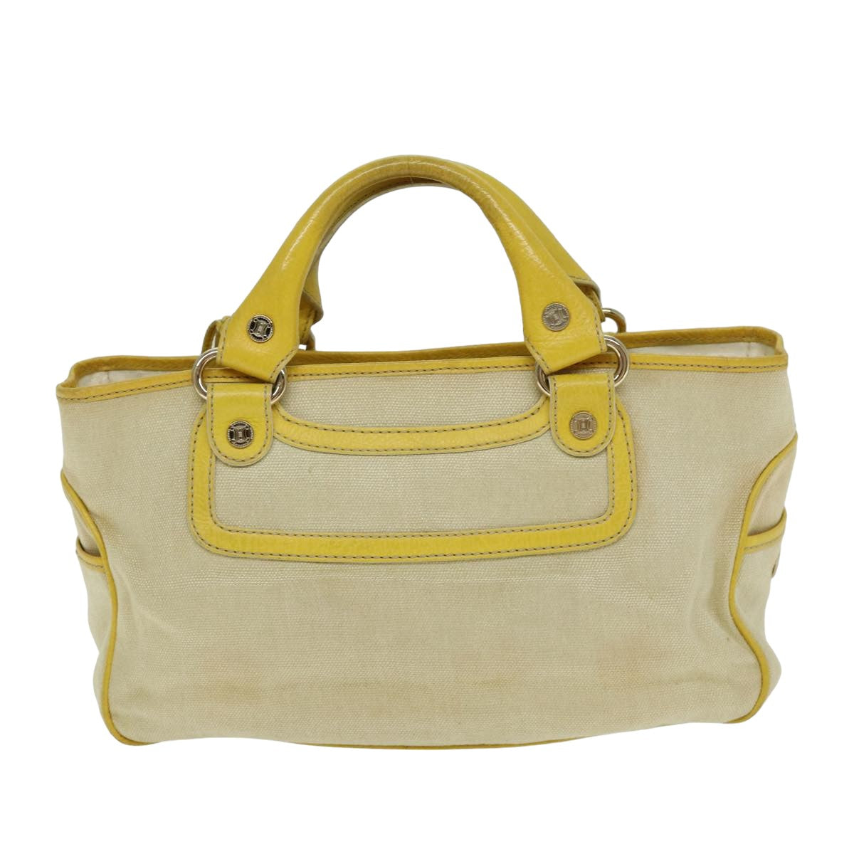 CELINE Hand Bag Canvas Yellow Beige Auth 78273