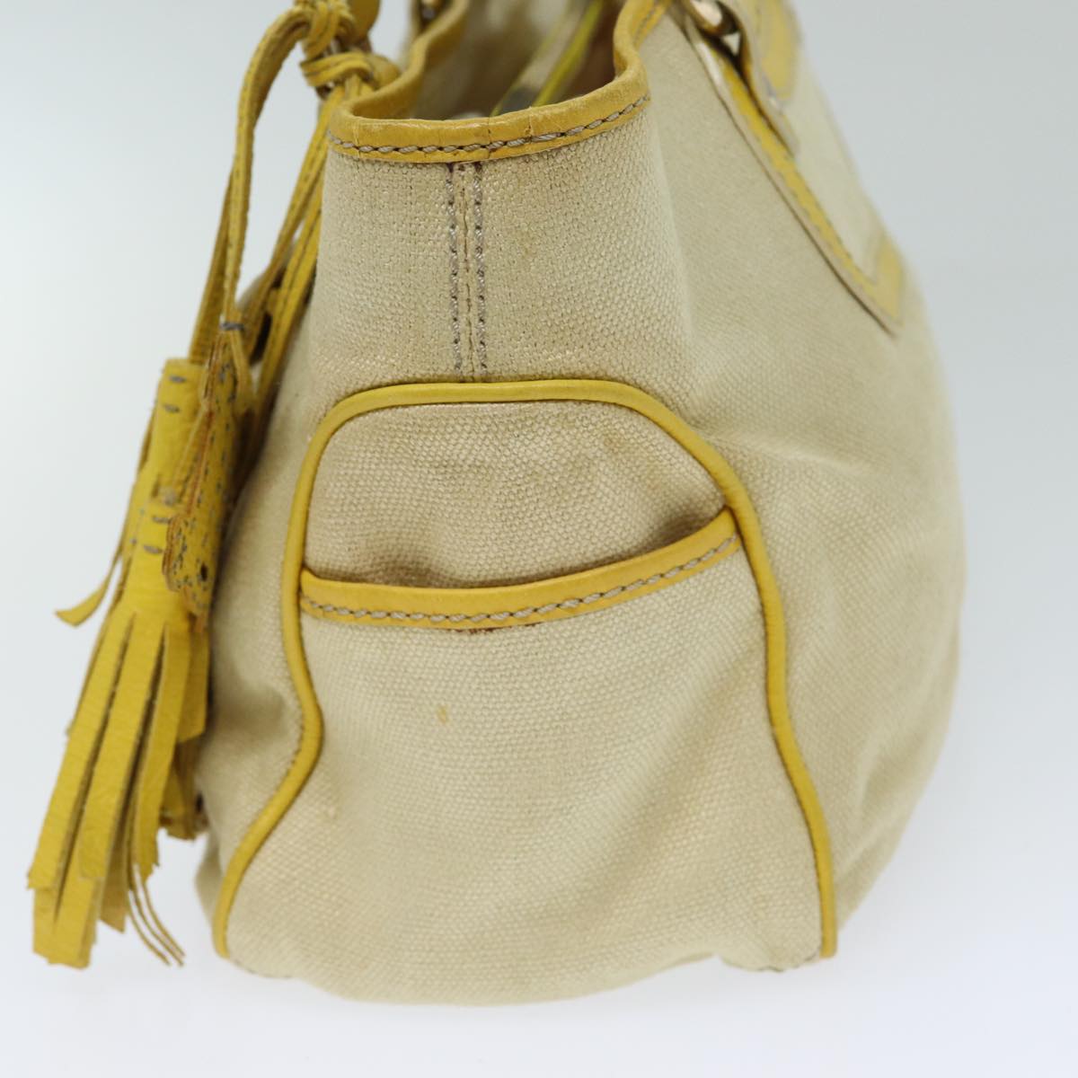 CELINE Hand Bag Canvas Yellow Beige Auth 78273