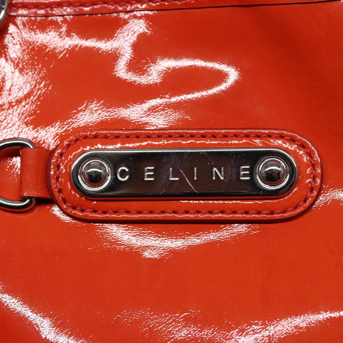 CELINE Hand Bag Enamel Orange Auth 78274