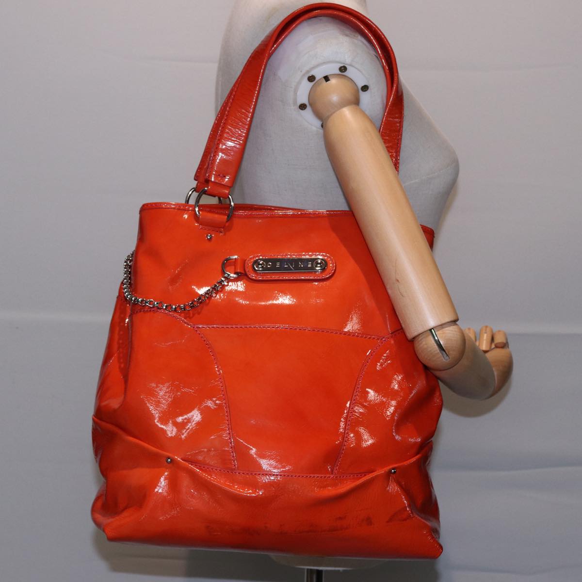 CELINE Hand Bag Enamel Orange Auth 78274