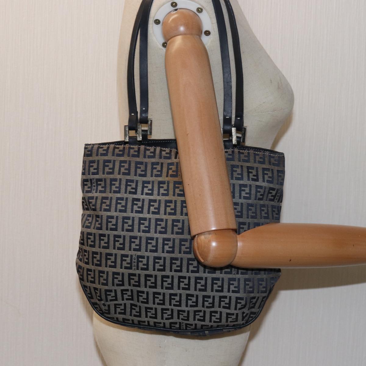 FENDI Zucchino Canvas Hand Bag Navy Auth 78277