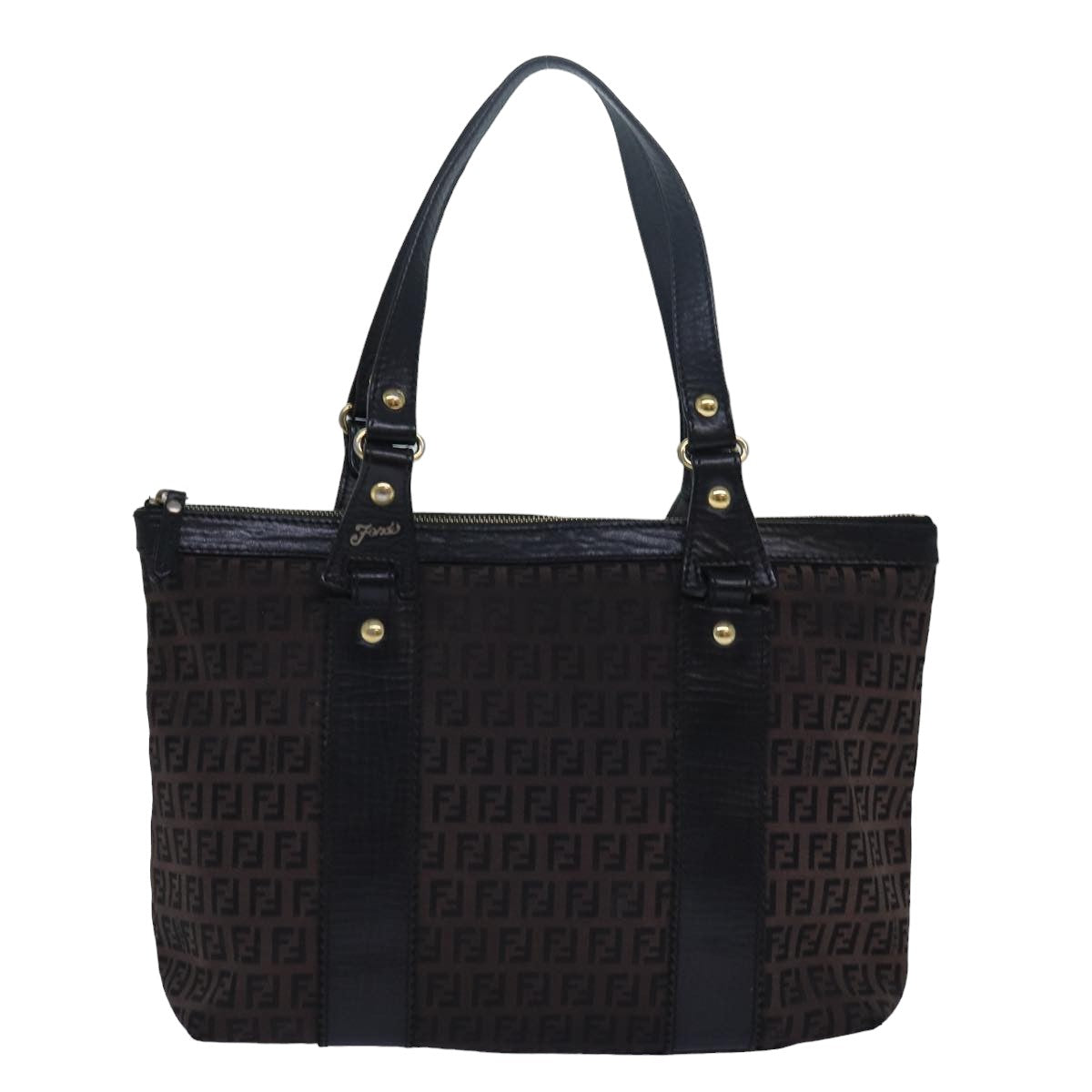 FENDI Zucca Canvas Tote Bag Brown Black Auth 78278