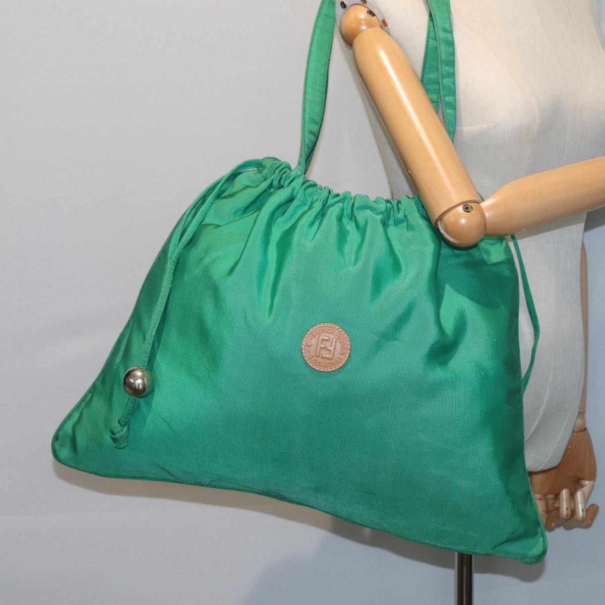 FENDI Purse Tote Bag Nylon Green Auth 78279