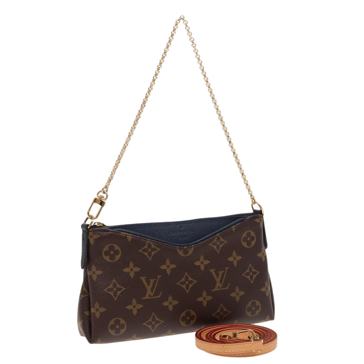 LOUIS VUITTON Monogram Pallas Clutch Bag 2way Blue Marine M44058 LV Auth 78284A