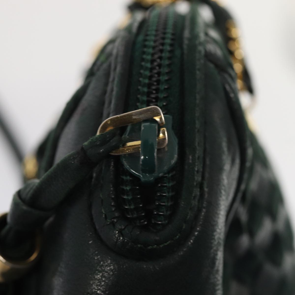 BALLY Chain Shoulder Bag Leather Green Auth 78289