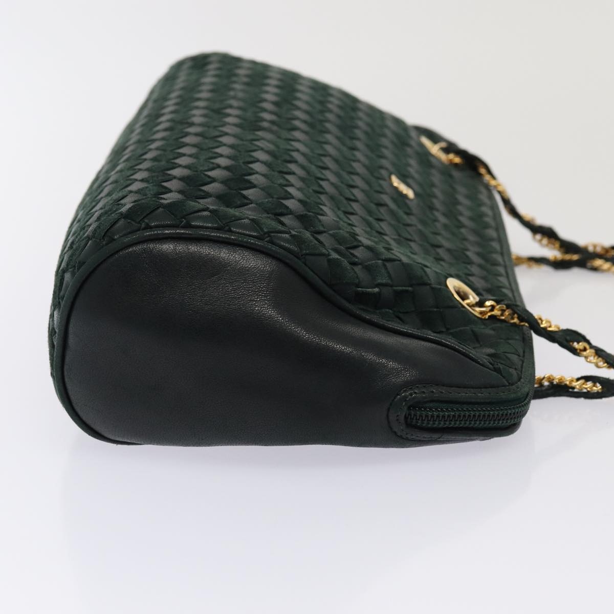 BALLY Chain Shoulder Bag Leather Green Auth 78289