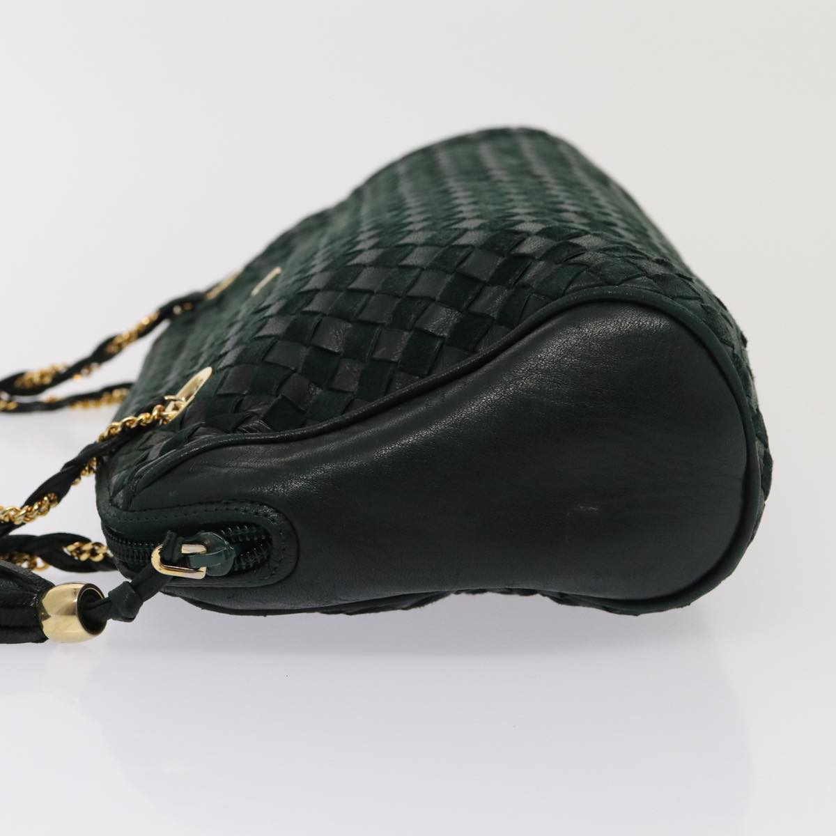 BALLY Chain Shoulder Bag Leather Green Auth 78289