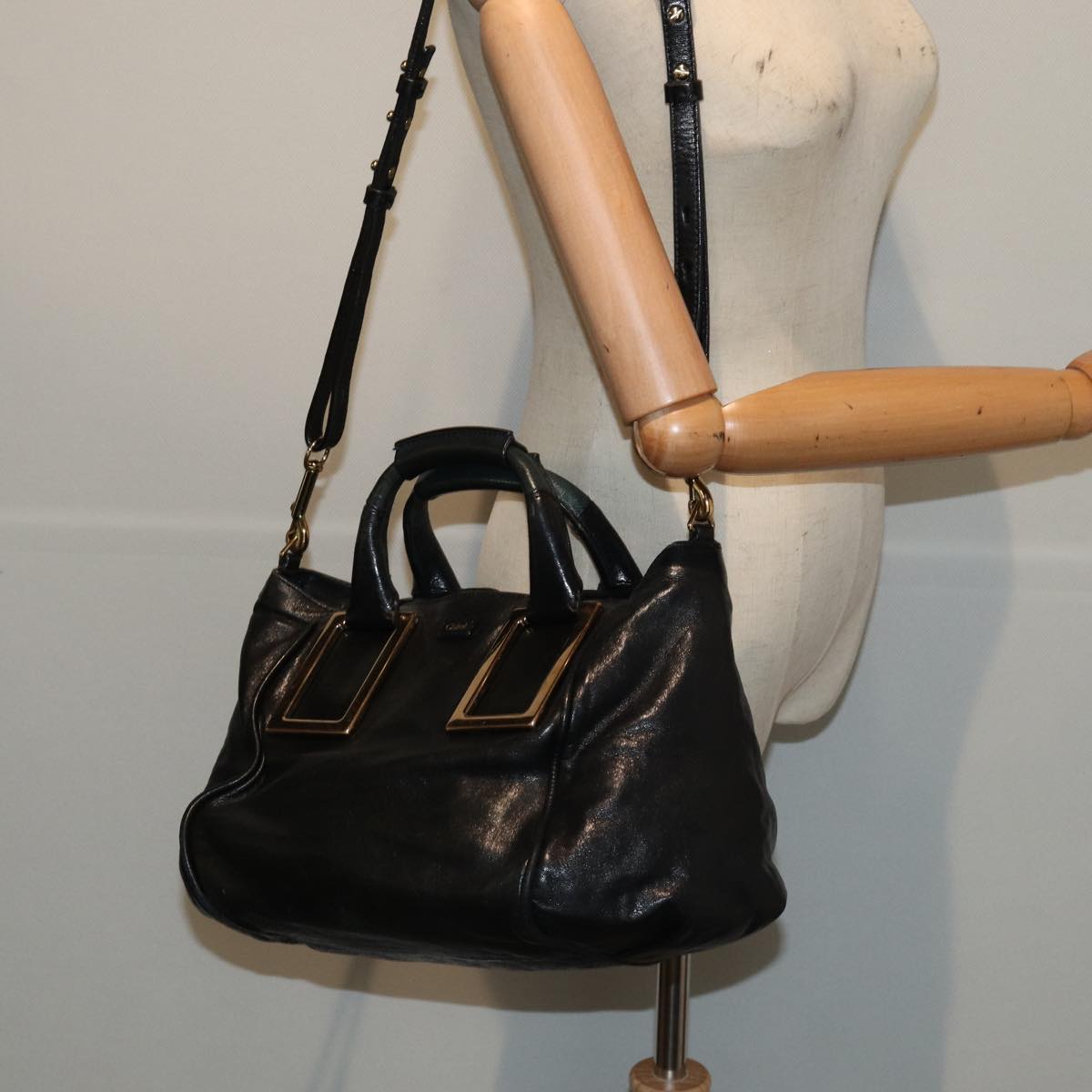 Chloe Etel Hand Bag Leather 2way Black Auth 78290