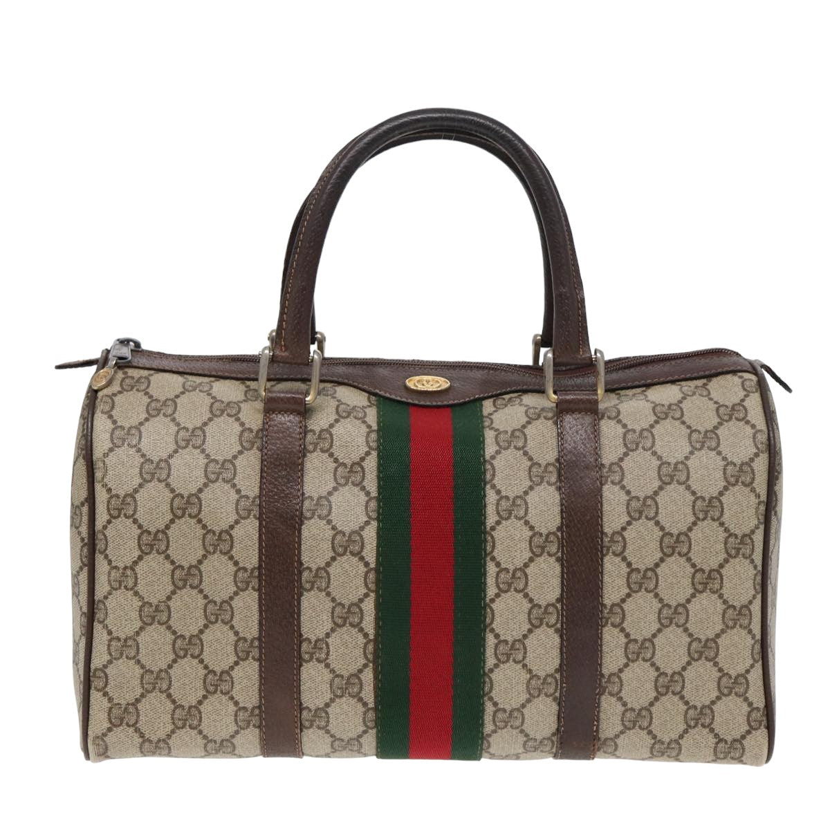 GUCCI GG Supreme Web Sherry Line Boston Bag PVC Beige Red 012 3842 Auth 78291