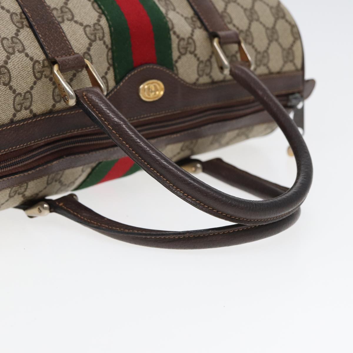 GUCCI GG Supreme Web Sherry Line Boston Bag PVC Beige Red 012 3842 Auth 78291