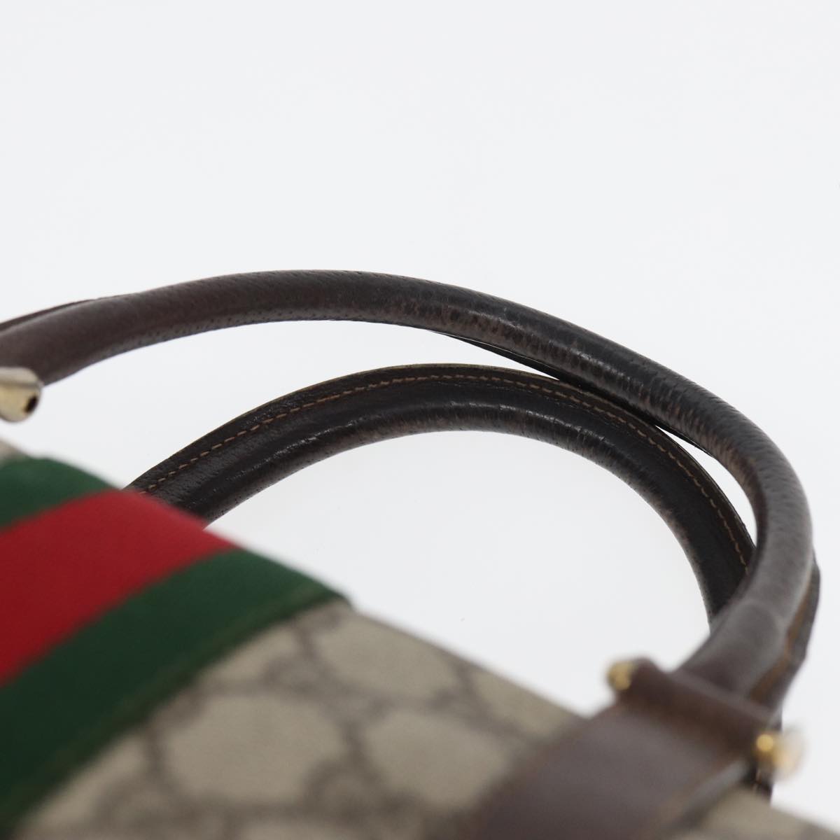 GUCCI GG Supreme Web Sherry Line Boston Bag PVC Beige Red 012 3842 Auth 78291