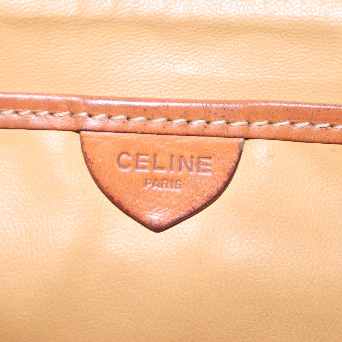 CELINE Macadam Canvas Shoulder Bag Leather Beige Auth 78316