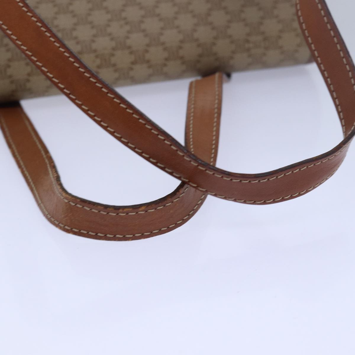 CELINE Macadam Canvas Shoulder Bag Leather Beige Auth 78316