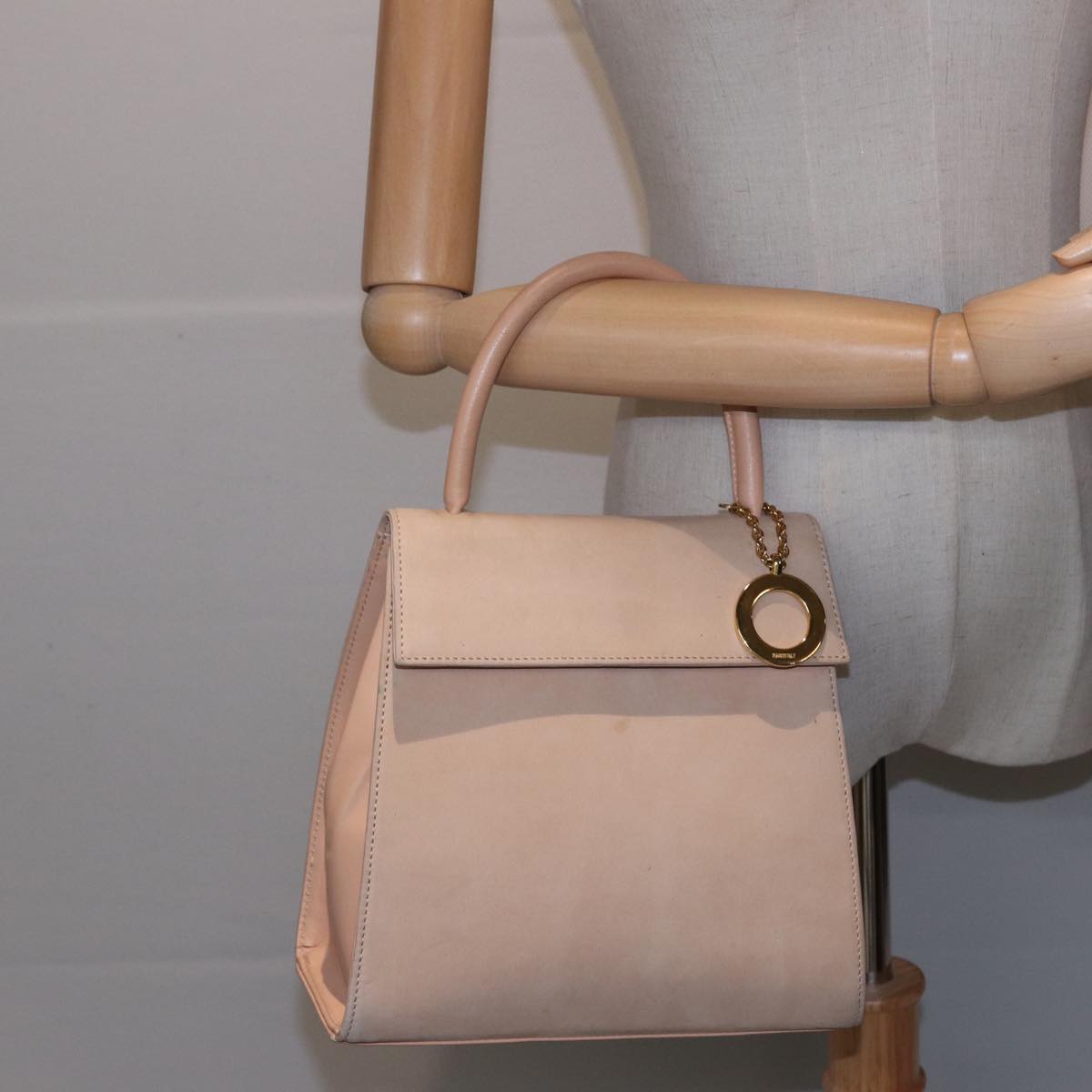 CELINE Hand Bag Suede Beige Auth 78321