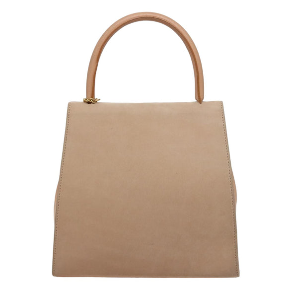 CELINE Hand Bag Suede Beige Auth 78321