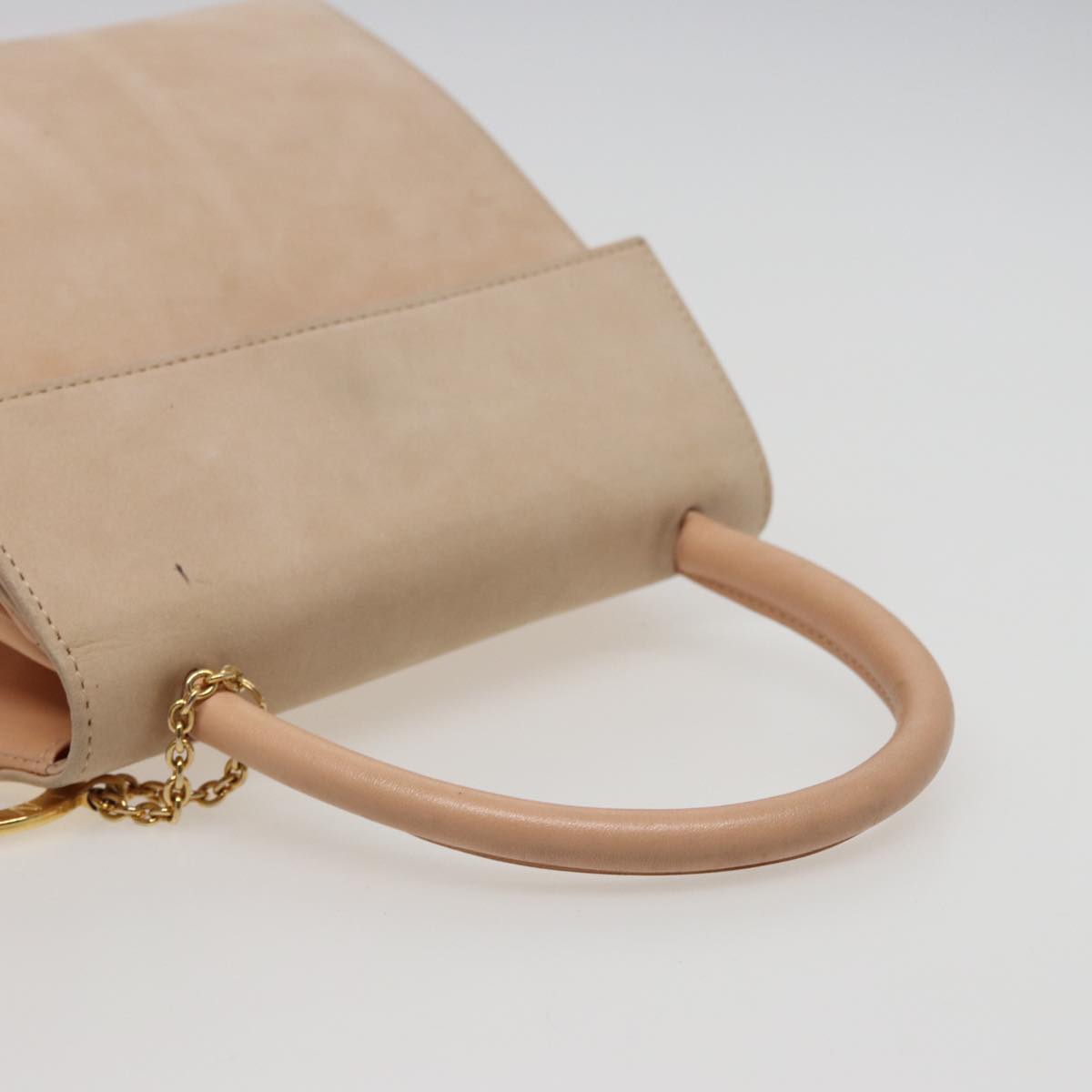 CELINE Hand Bag Suede Beige Auth 78321