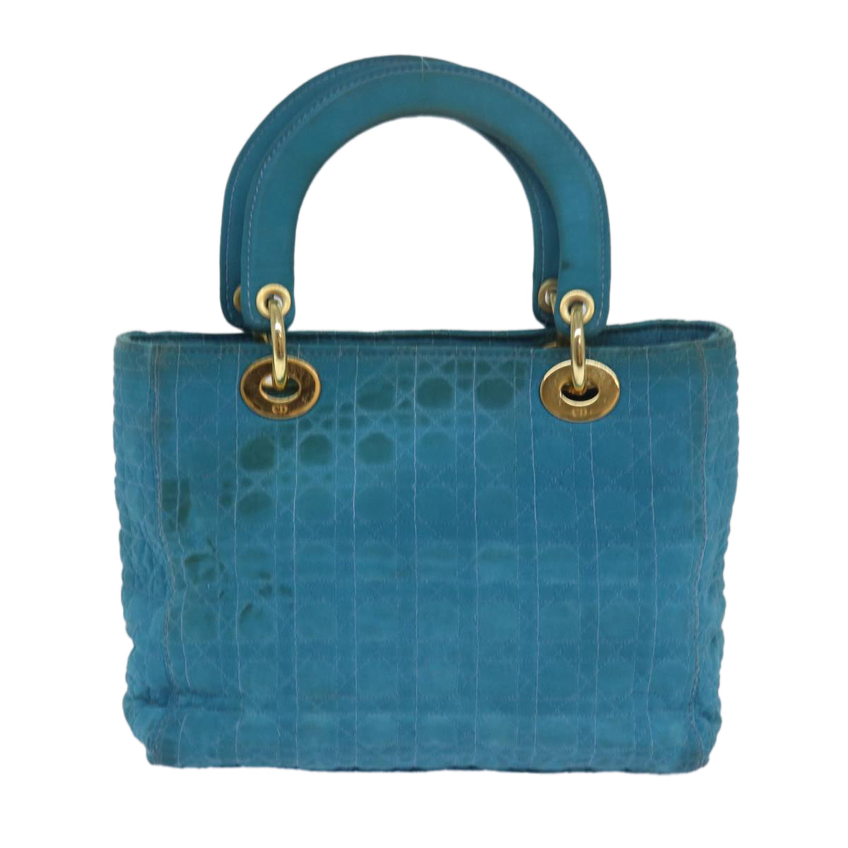 Christian Dior Lady Dior Canage Hand Bag Nylon Turquoise Blue Auth 78336 - 0