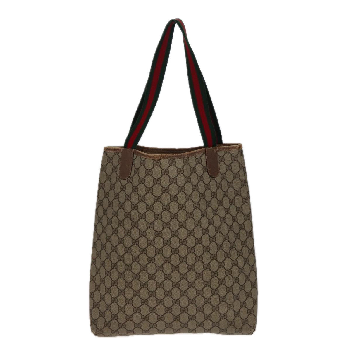 GUCCI GG Supreme Web Sherry Line Tote Bag PVC Beige Red 39 02 003 Auth 78340