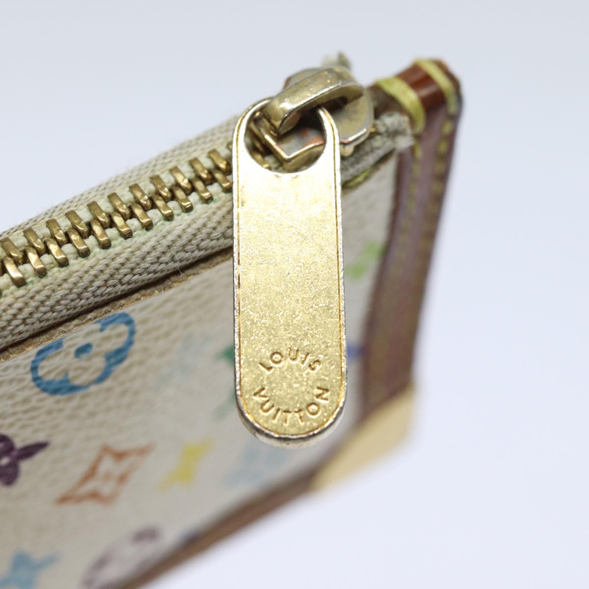 LOUIS VUITTON Monogram Multicolor Pochette Cles Purse White M92655 Auth 78350