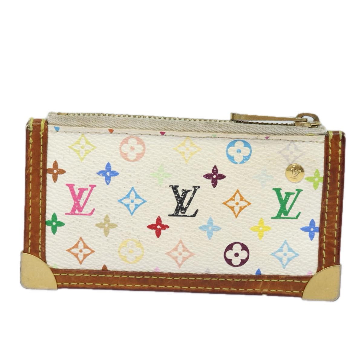 LOUIS VUITTON Monogram Multicolor Pochette Cles Purse White M92655 Auth 78350 - 0