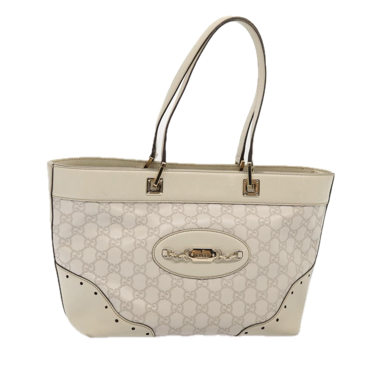 GUCCI GG Canvas Guccissima Tote Bag White 145993 Auth 78358