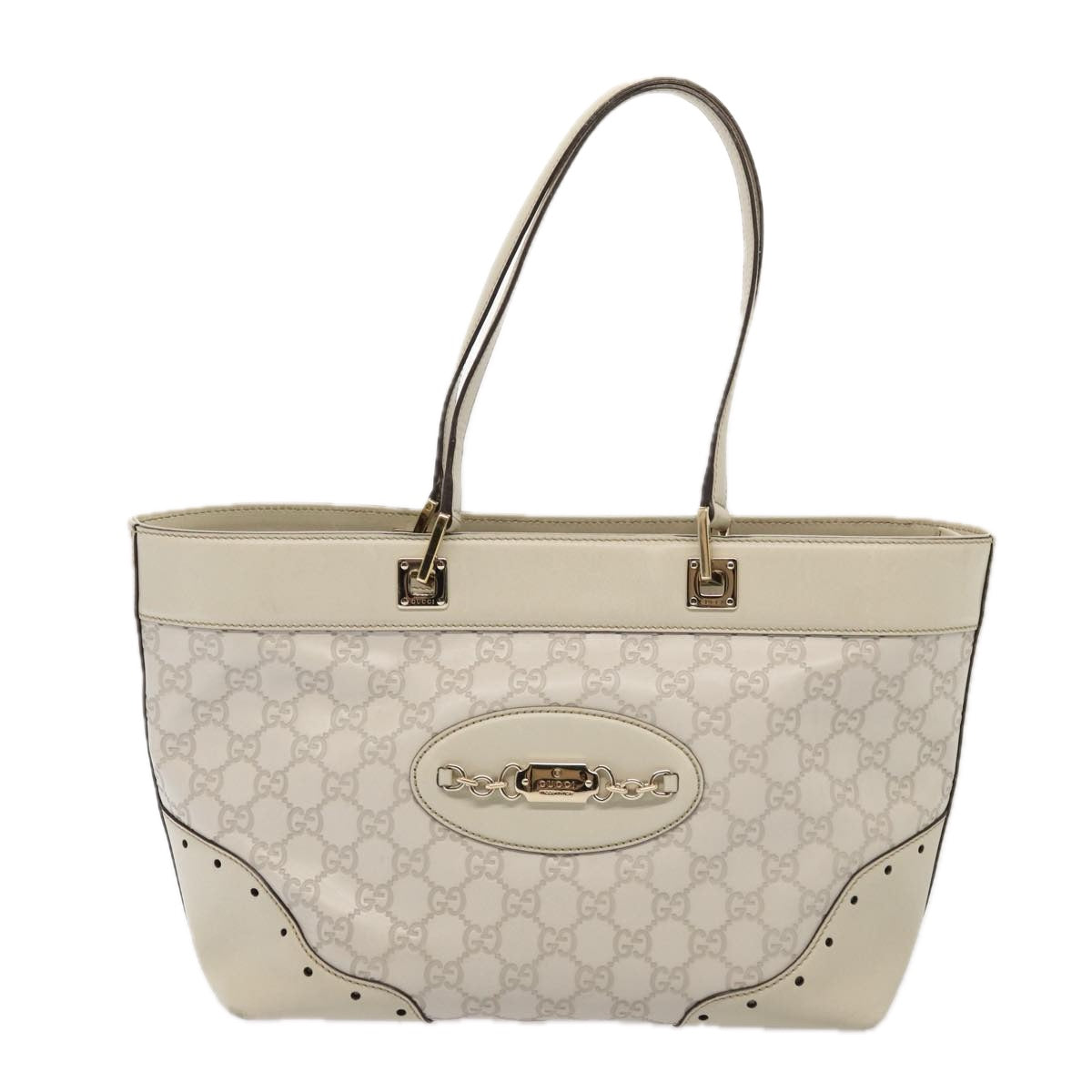 GUCCI GG Canvas Guccissima Tote Bag White 145993 Auth 78358