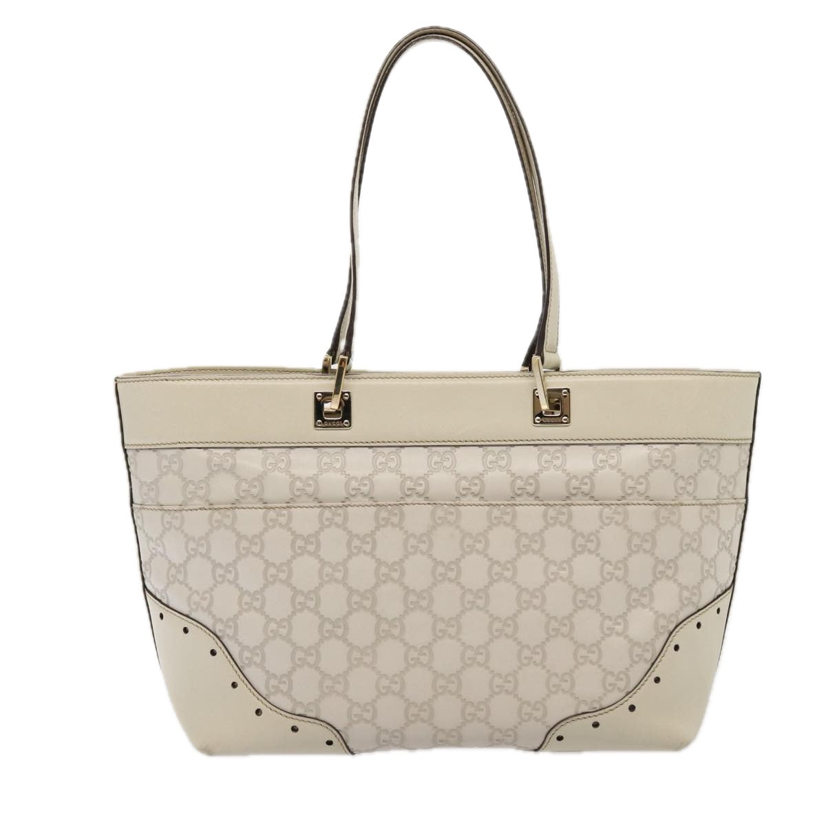 GUCCI GG Canvas Guccissima Tote Bag White 145993 Auth 78358