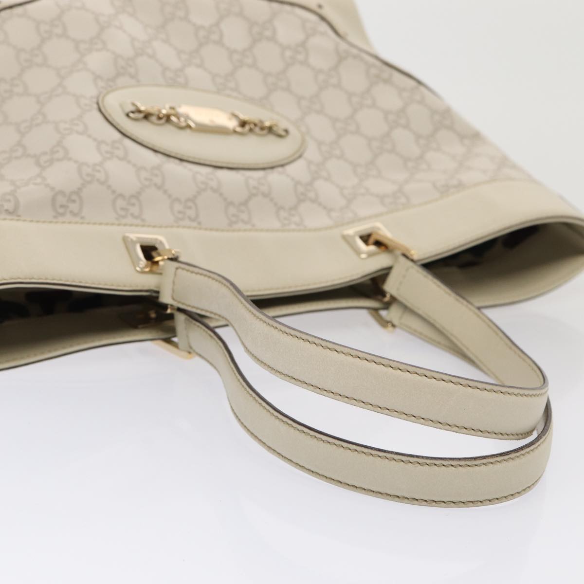 GUCCI GG Canvas Guccissima Tote Bag White 145993 Auth 78358