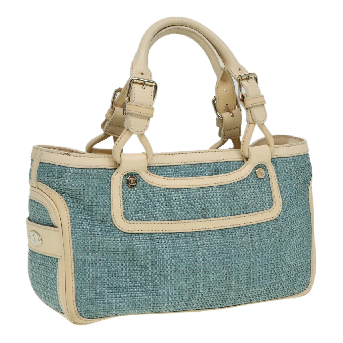 CELINE Hand Bag straw Light Blue Auth 78359