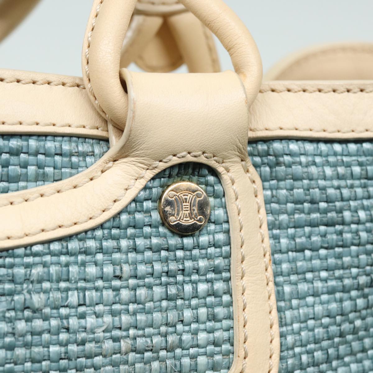 CELINE Hand Bag straw Light Blue Auth 78359