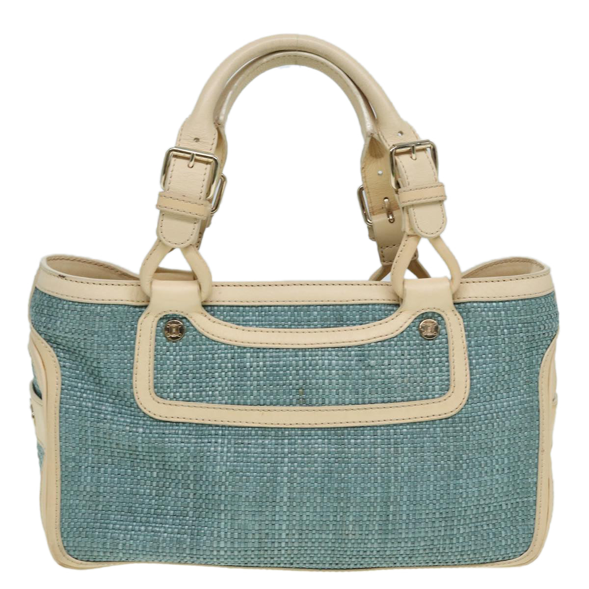 CELINE Hand Bag straw Light Blue Auth 78359