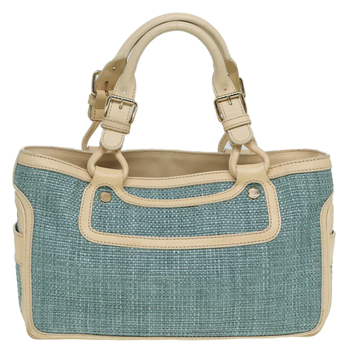 CELINE Hand Bag straw Light Blue Auth 78359 - 0