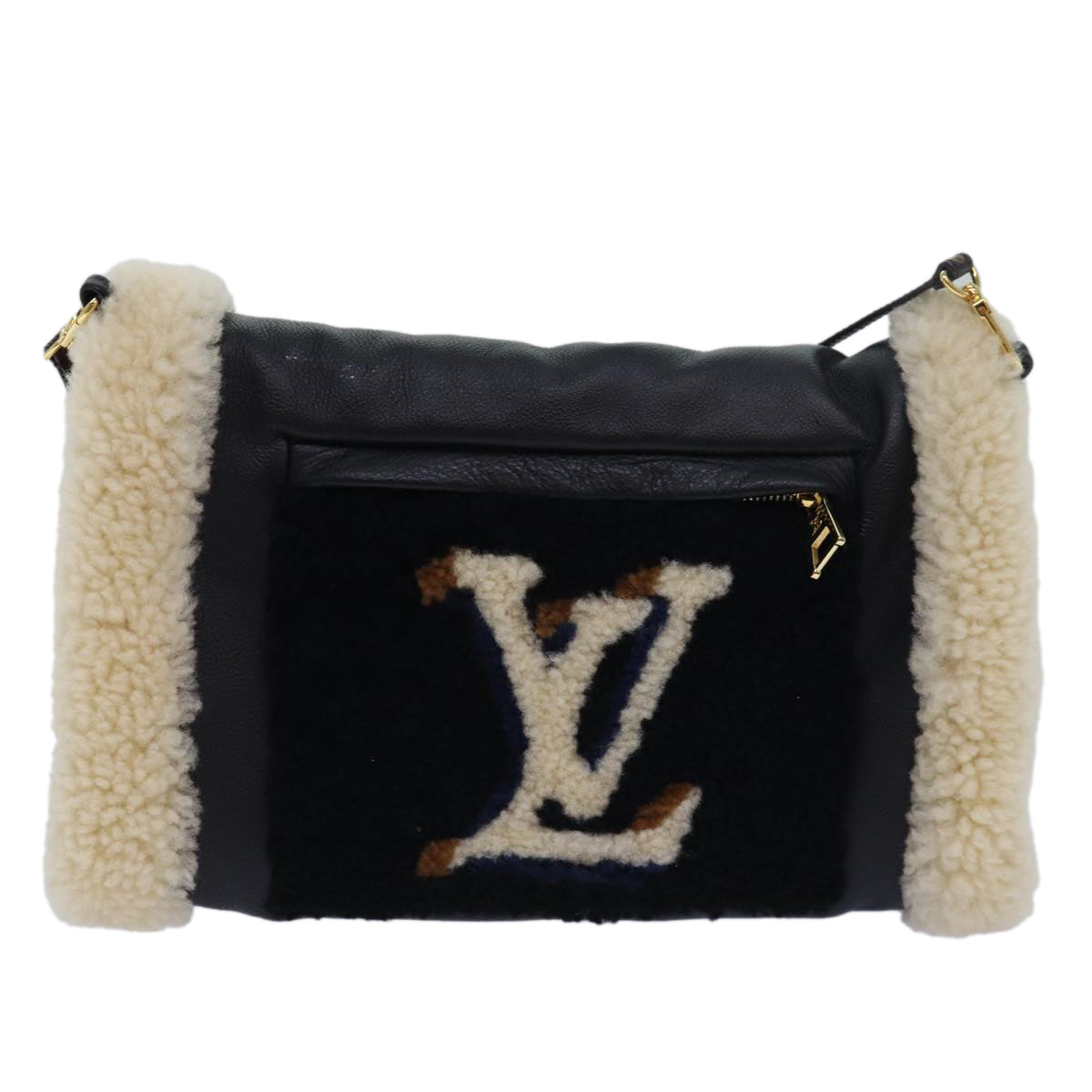 LOUIS VUITTON Monogram Teddy Mansion Mouton Teddy Bag Black M76564 Auth 78371A