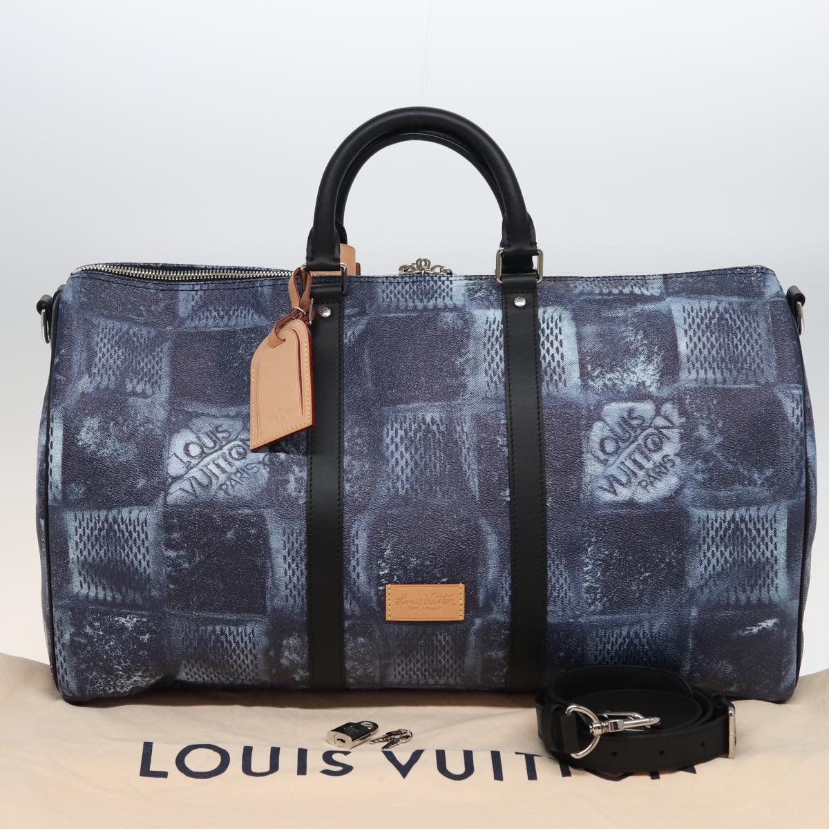 LOUIS VUITTON Damier Salt Keepall Bandouliere 50 Bag Blue N50059 LV Auth 78375S