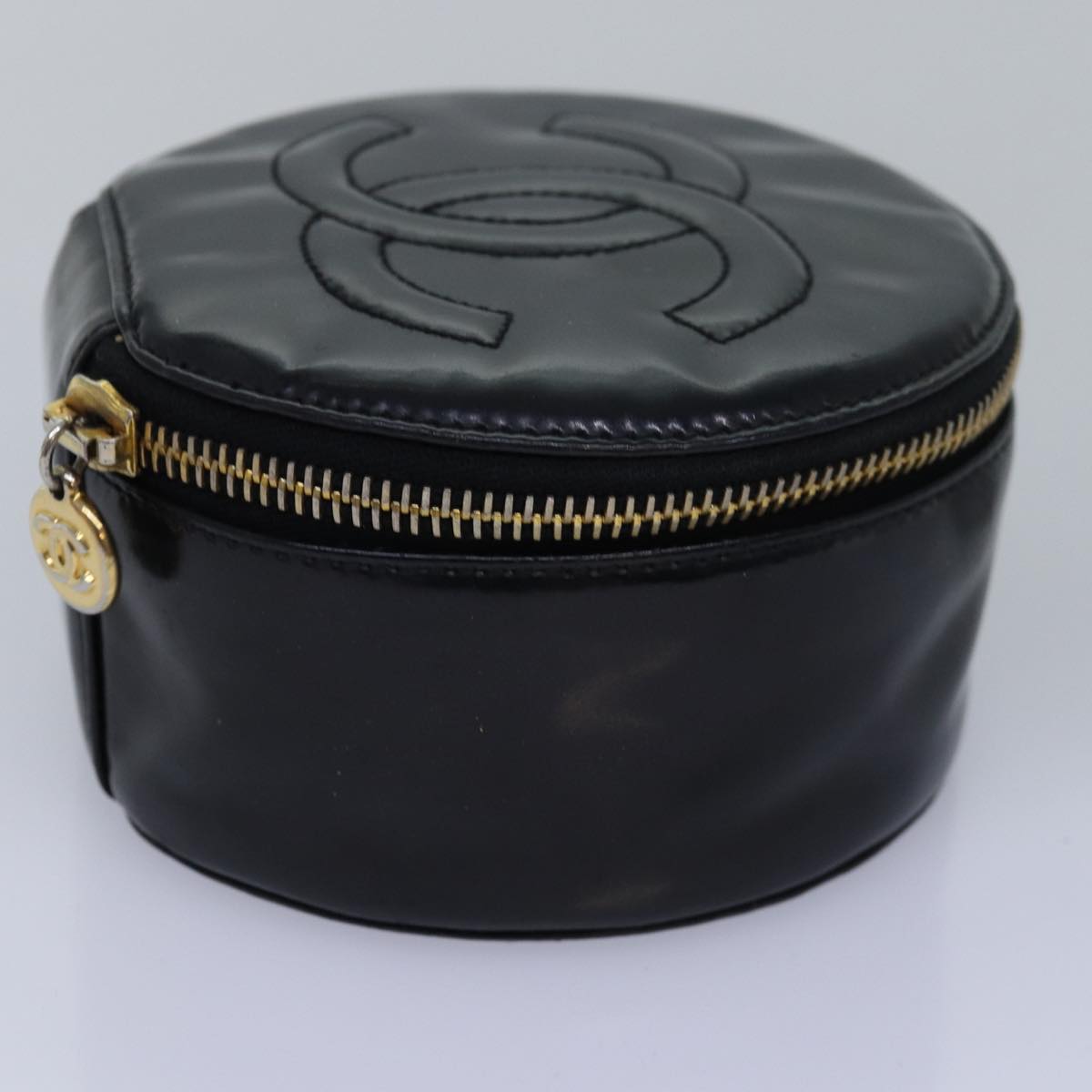 CHANEL COCO Mark Jewelry Case Jewelry Box Patent leather Black CC Auth 78395