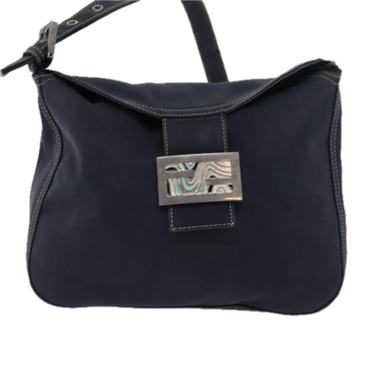 FENDI Mamma Baguette Shoulder Bag Canvas Gray Auth 78396